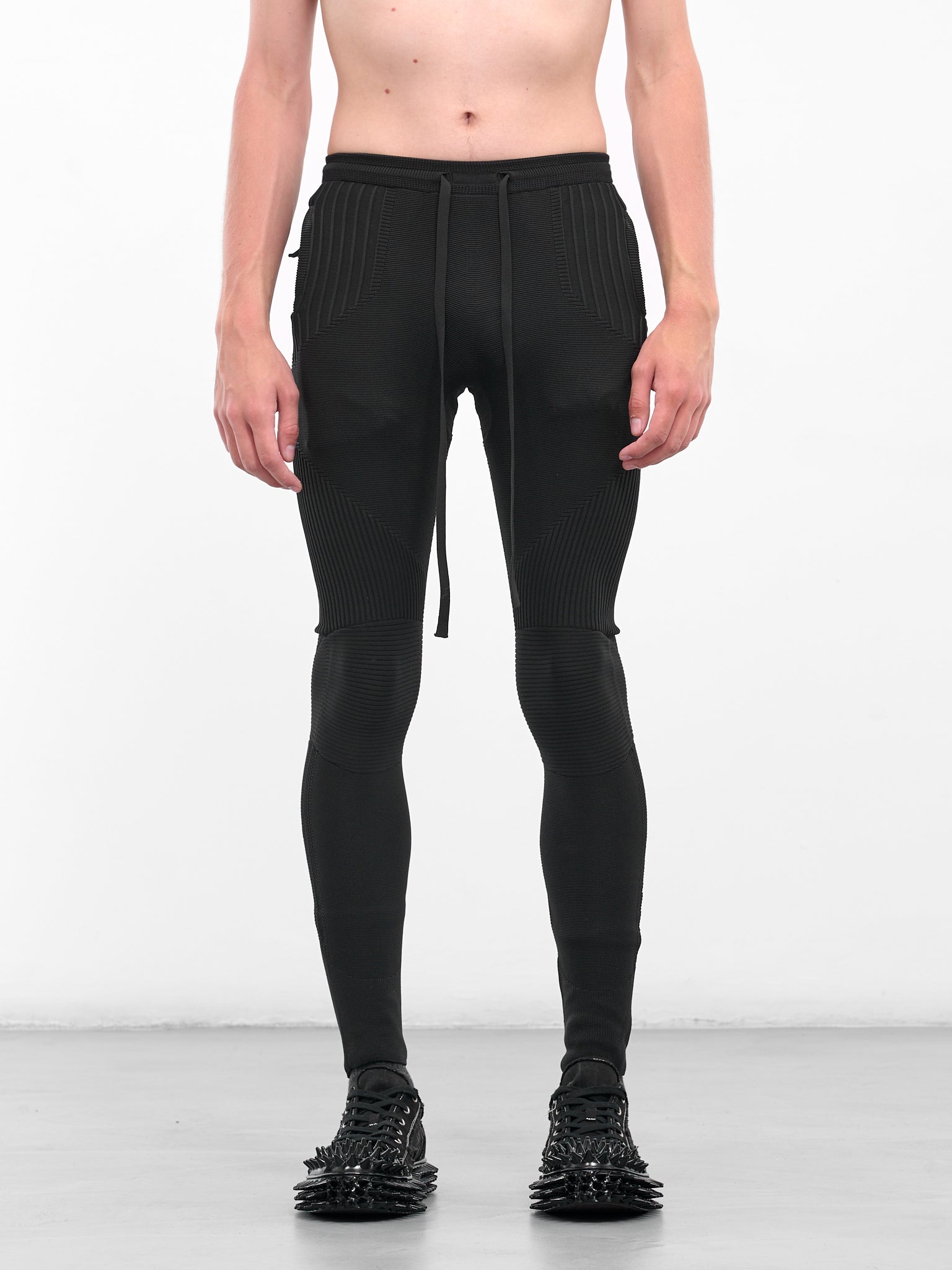 Rib-Knit Patterened Slim Leggings (UC2E4504-BLACK)