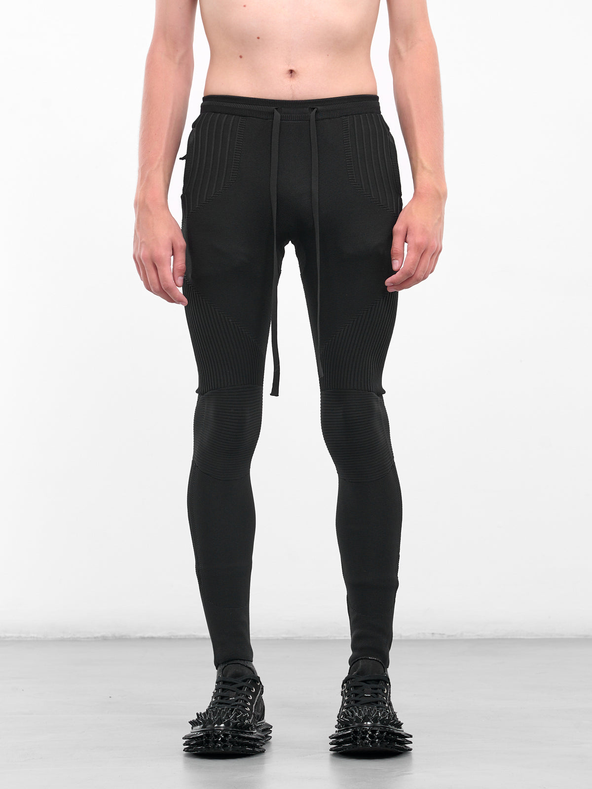 Rib-Knit Patterened Slim Leggings (UC2E4504-BLACK)