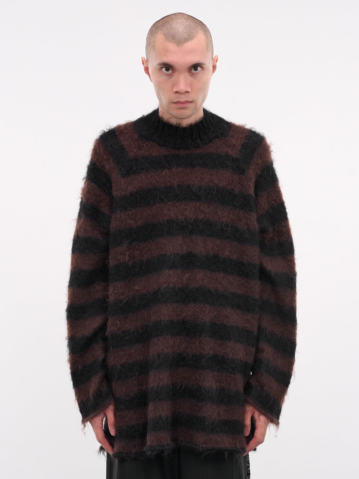 Mohair Striped Knit Sweater (UC2E4904-1-BLACK-BORDER)