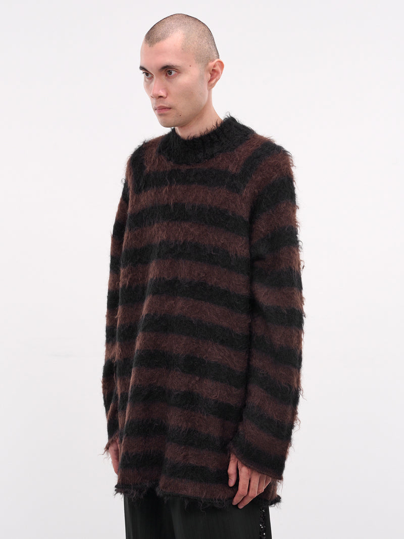 Mohair Striped Knit Sweater (UC2E4904-1-BLACK-BORDER)