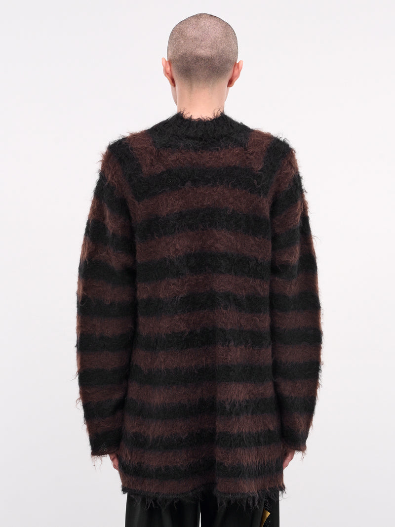 Mohair Striped Knit Sweater (UC2E4904-1-BLACK-BORDER)