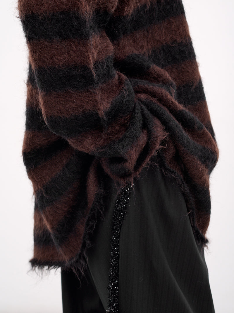 Mohair Striped Knit Sweater (UC2E4904-1-BLACK-BORDER)