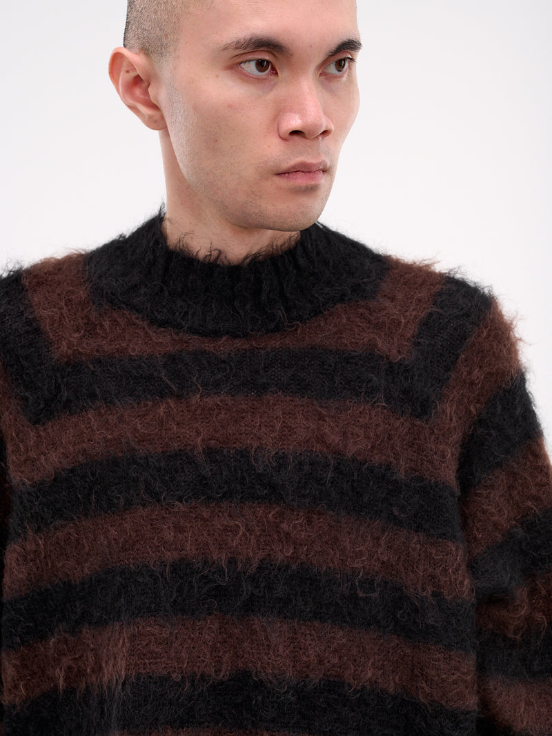 Mohair Striped Knit Sweater (UC2E4904-1-BLACK-BORDER)
