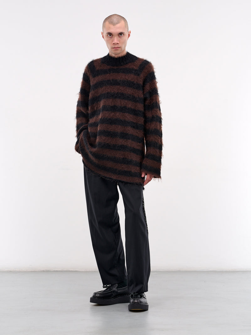 Mohair Striped Knit Sweater (UC2E4904-1-BLACK-BORDER)
