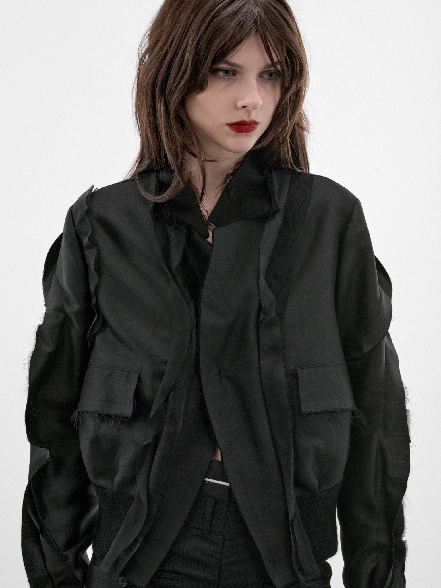 Black Layered Cropped Jacket (UC2F1102-BLACK)