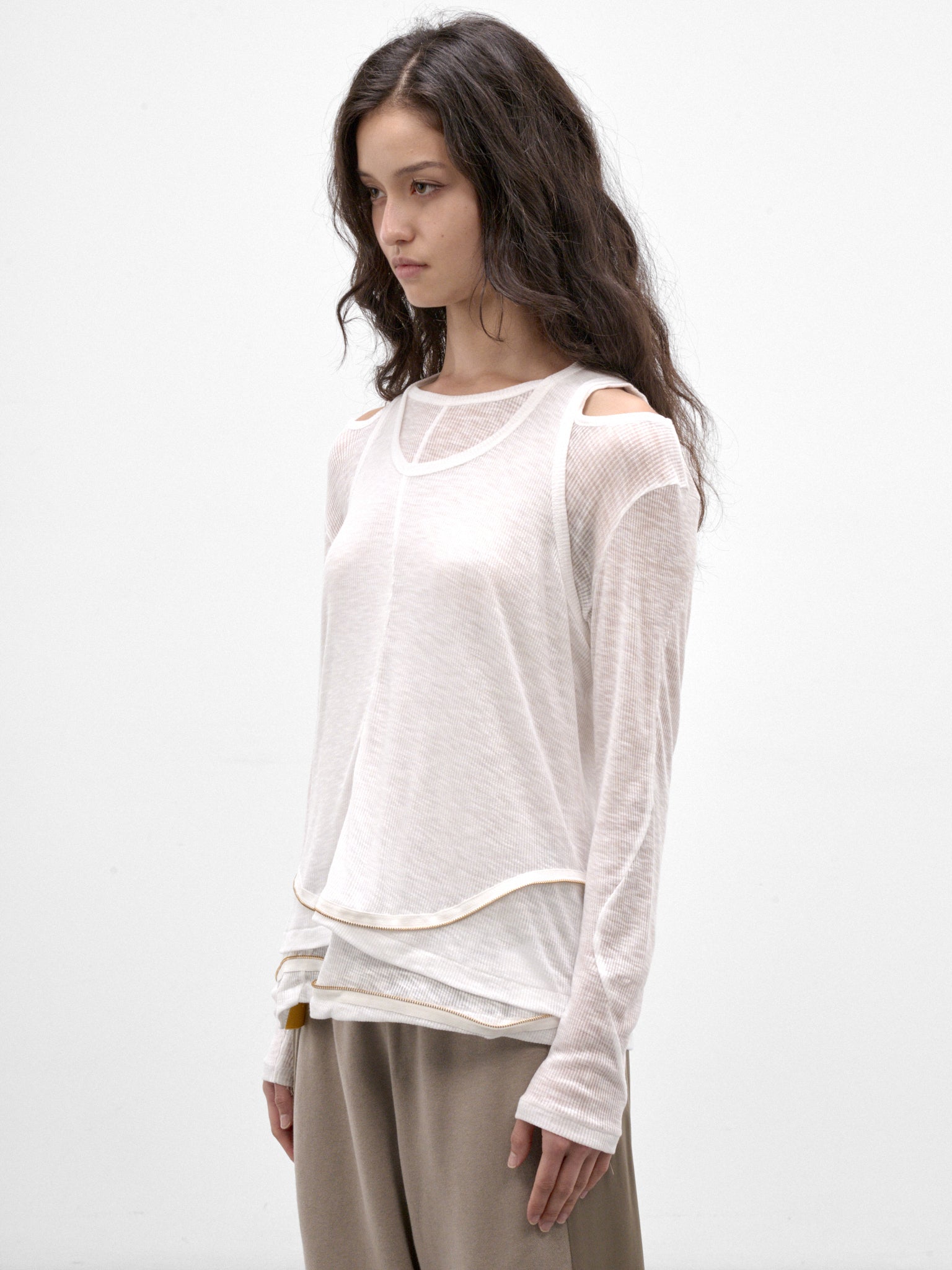 White LAyered Long Sleeve Top (UC2F1801-2-OFF-WHITE)