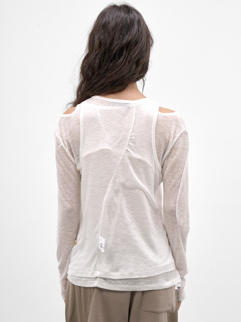 White LAyered Long Sleeve Top (UC2F1801-2-OFF-WHITE)