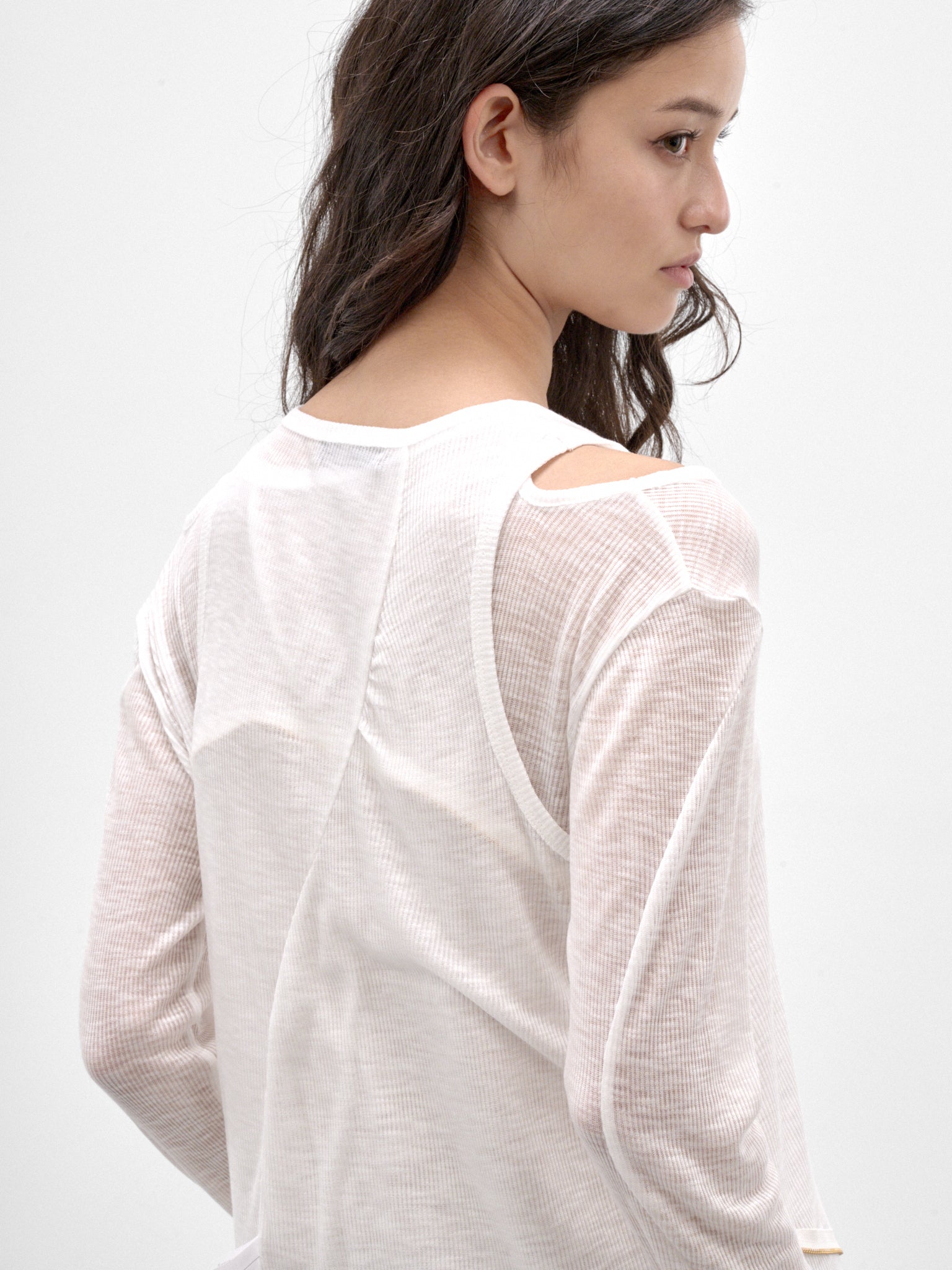 White LAyered Long Sleeve Top (UC2F1801-2-OFF-WHITE)