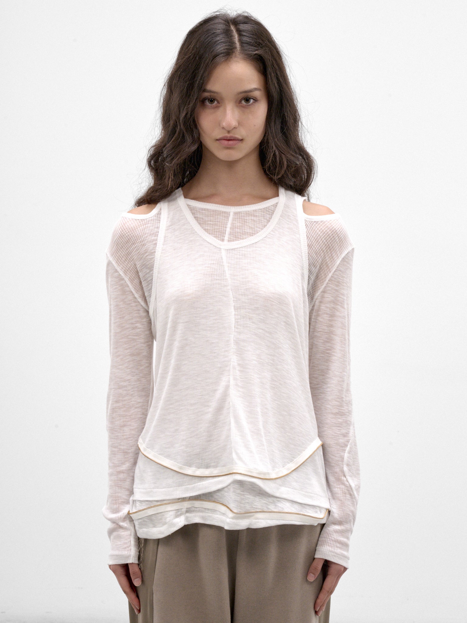 White LAyered Long Sleeve Top (UC2F1801-2-OFF-WHITE)