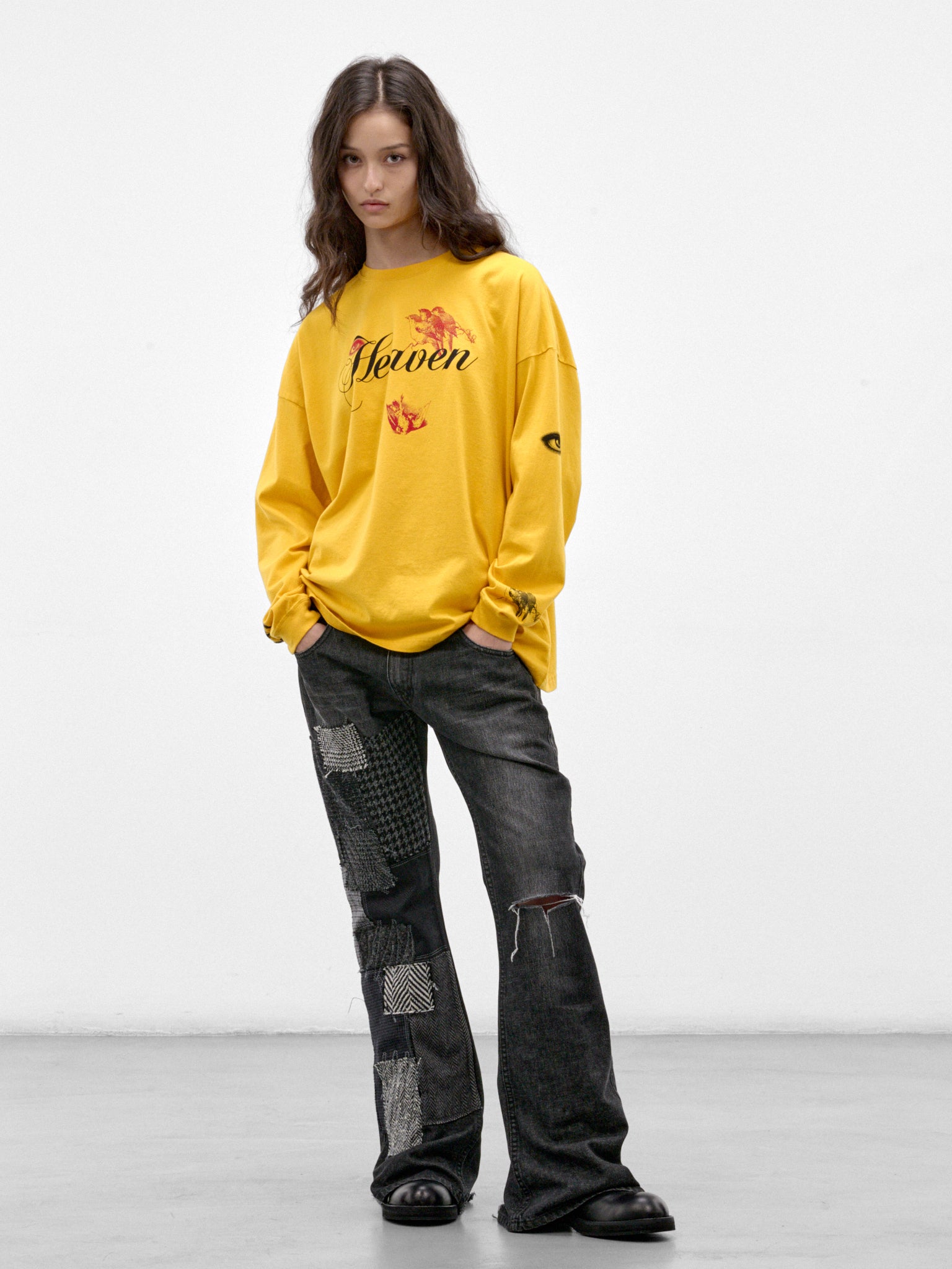 Yellow Cotton Graphic Long Sleeve (UC2F1892-1-YELLOW)