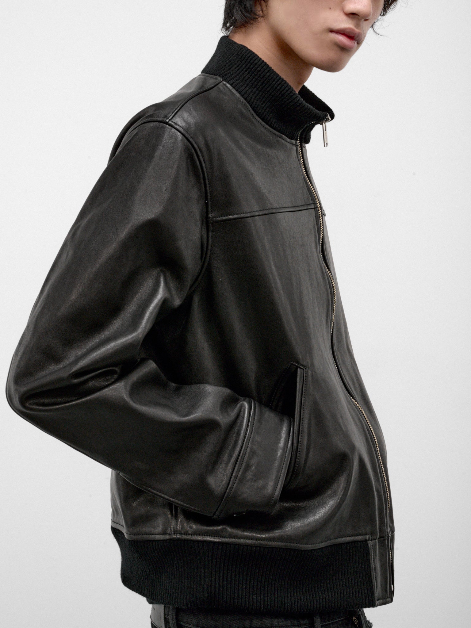 Black Lamb Leather Zip Jacket (UC2F4201-BLACK)
