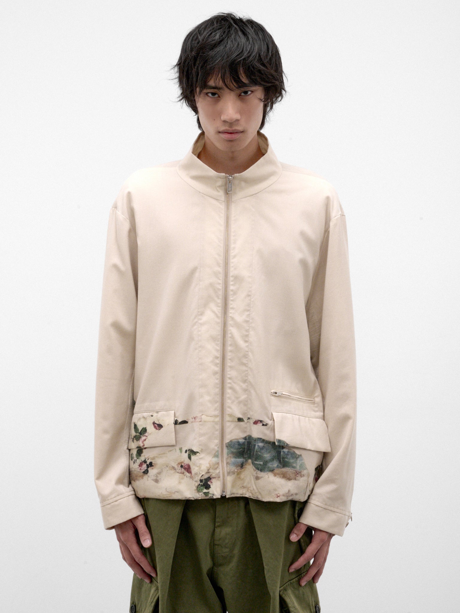 Gray Wool Abstract Graphic Jacket (UC2F4206-3-GRAY-BEIGE)