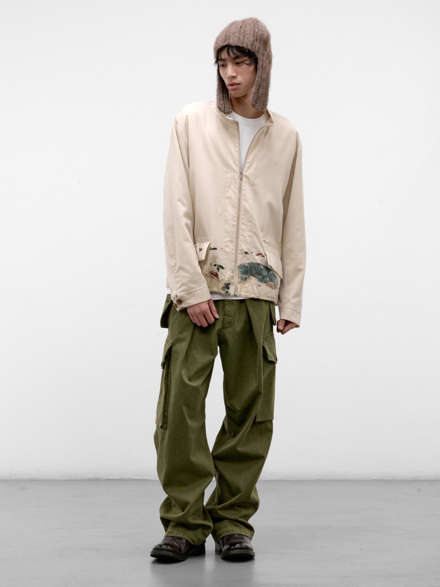 Gray Wool Abstract Graphic Jacket (UC2F4206-3-GRAY-BEIGE)