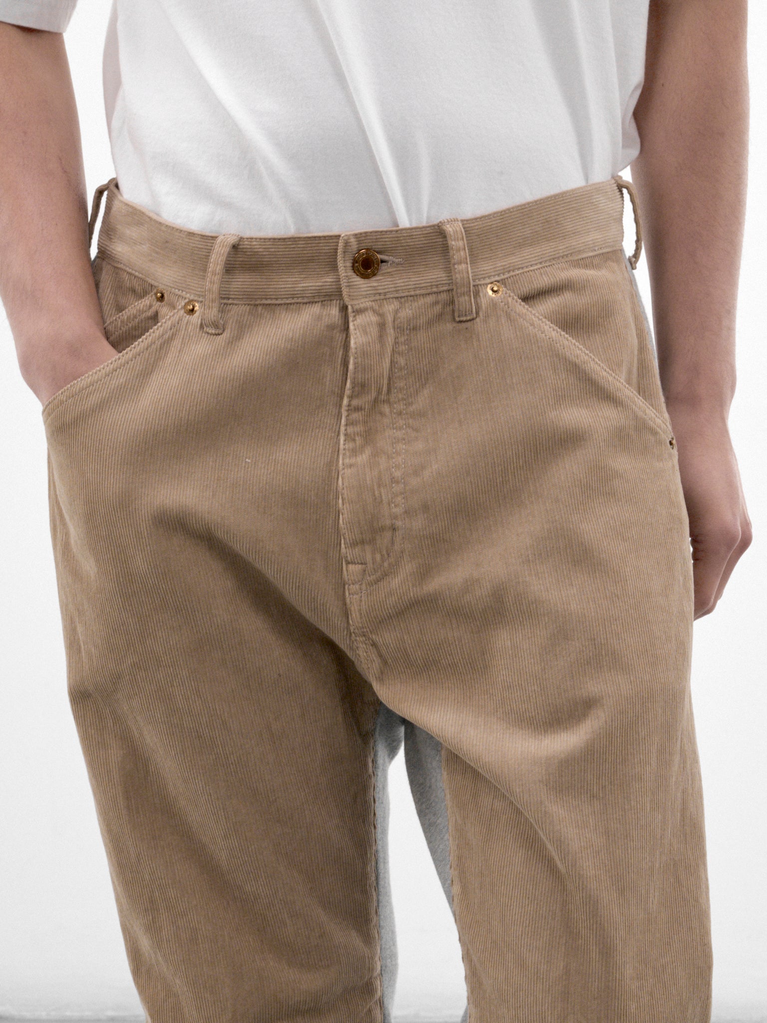 Beige Cotton Corduroy Trousers (UC2F4507-GRAY-BEIGE)