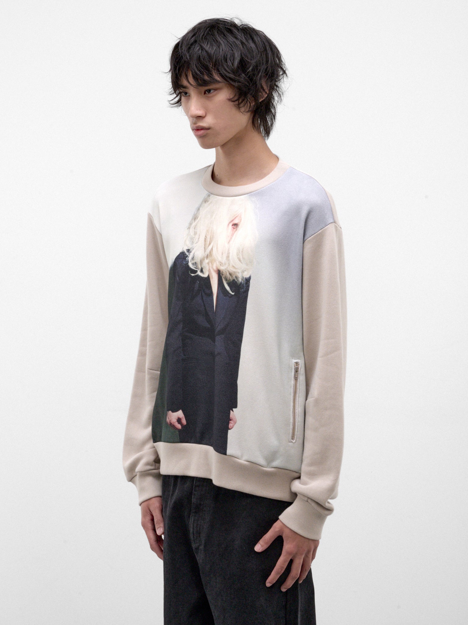Cotton-Cashmere Cindy Sherman Sweater (UC2F4807-1-L-BEG-GRAY)