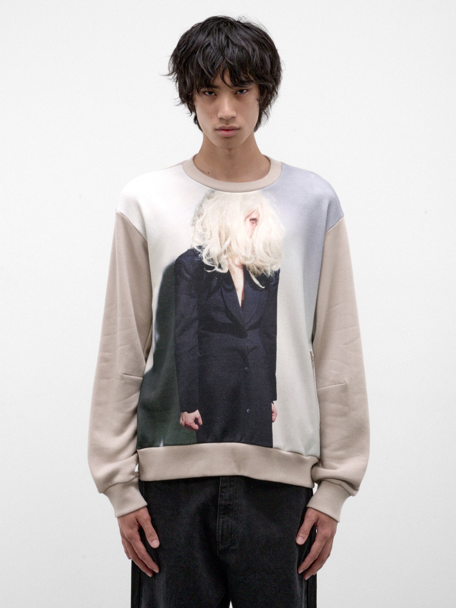 Cotton-Cashmere Cindy Sherman Sweater (UC2F4807-1-L-BEG-GRAY)