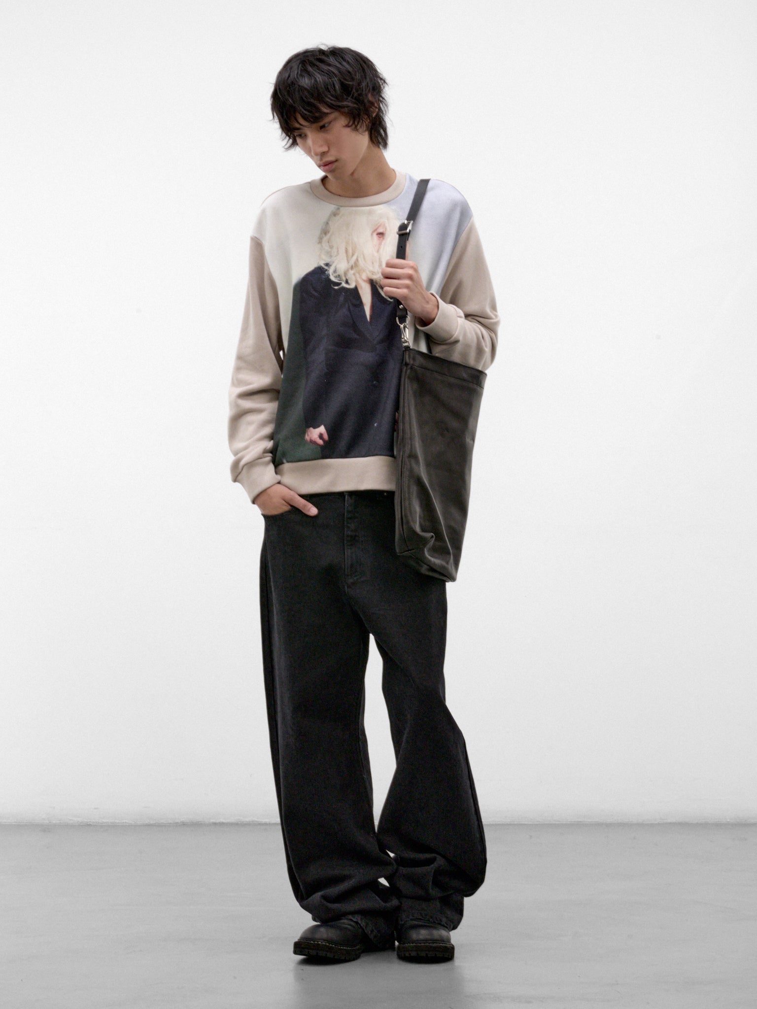 Cotton-Cashmere Cindy Sherman Sweater (UC2F4807-1-L-BEG-GRAY)