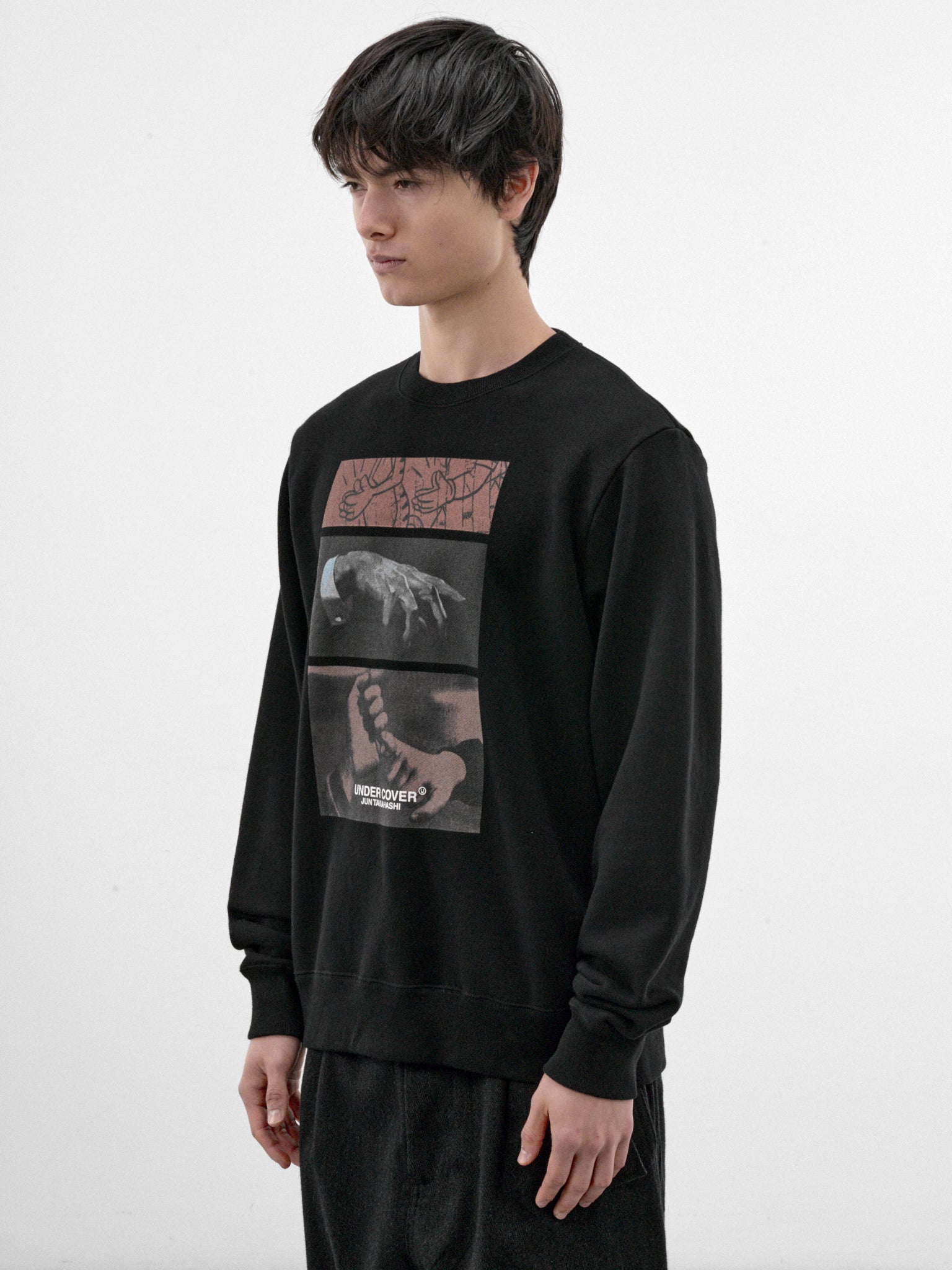 Black Cotton Three Hands Sweatshirt (UC2F4892-1-BLACK)