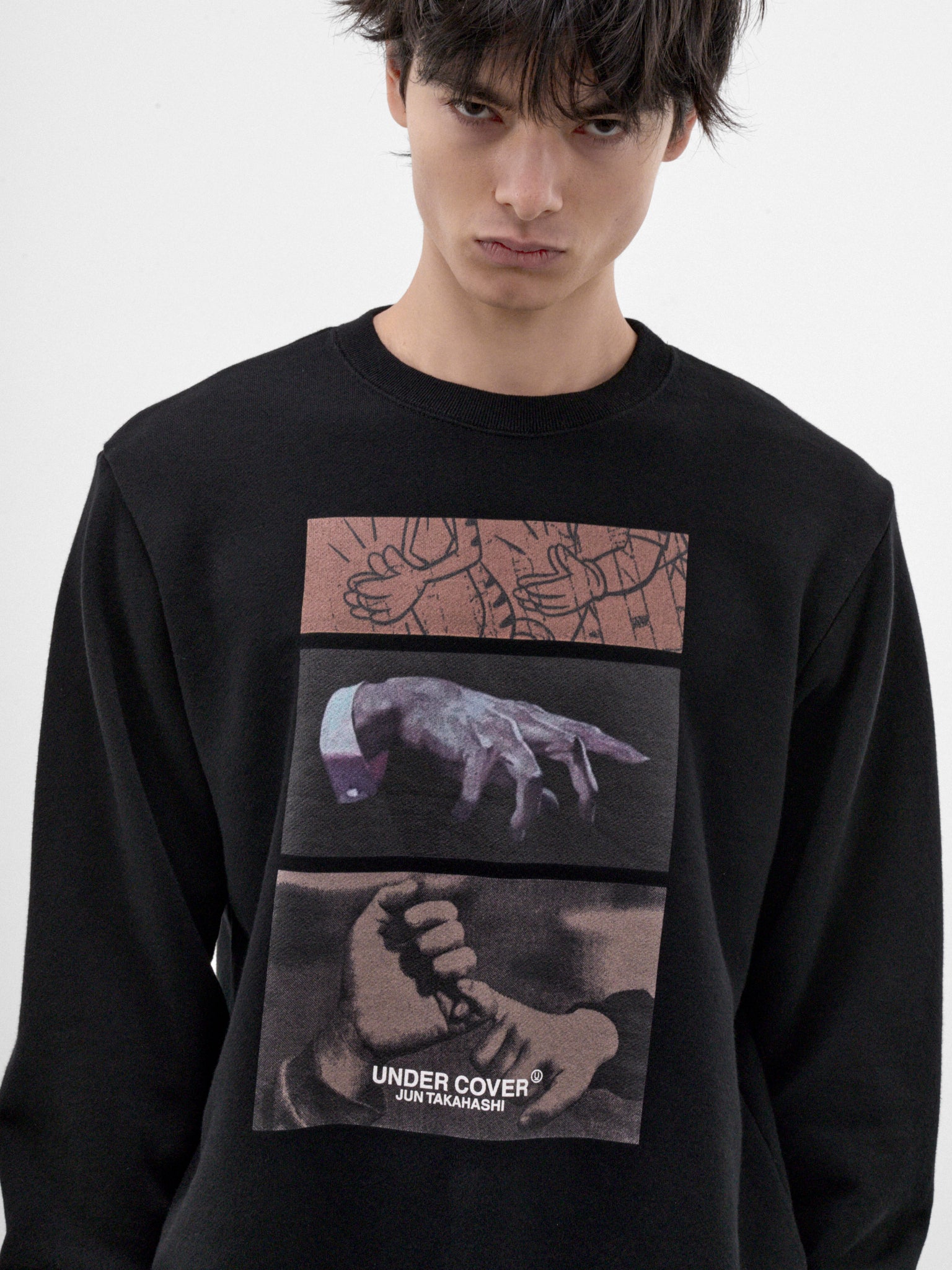 Black Cotton Three Hands Sweatshirt (UC2F4892-1-BLACK)