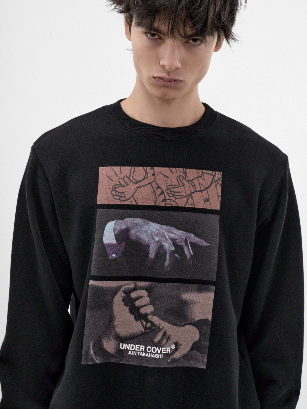 Black Cotton Three Hands Sweatshirt (UC2F4892-1-BLACK)