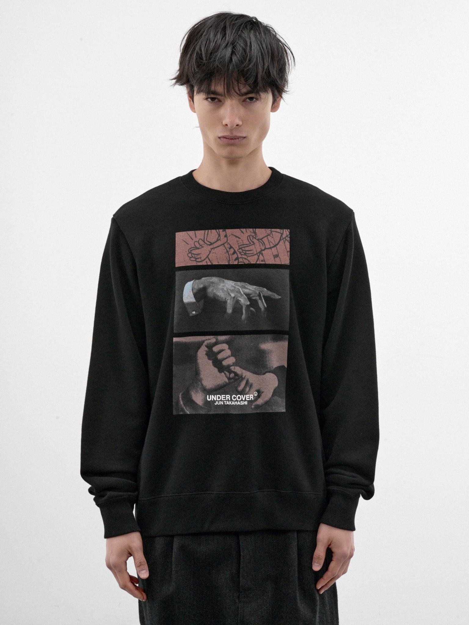 Black Cotton Three Hands Sweatshirt (UC2F4892-1-BLACK)