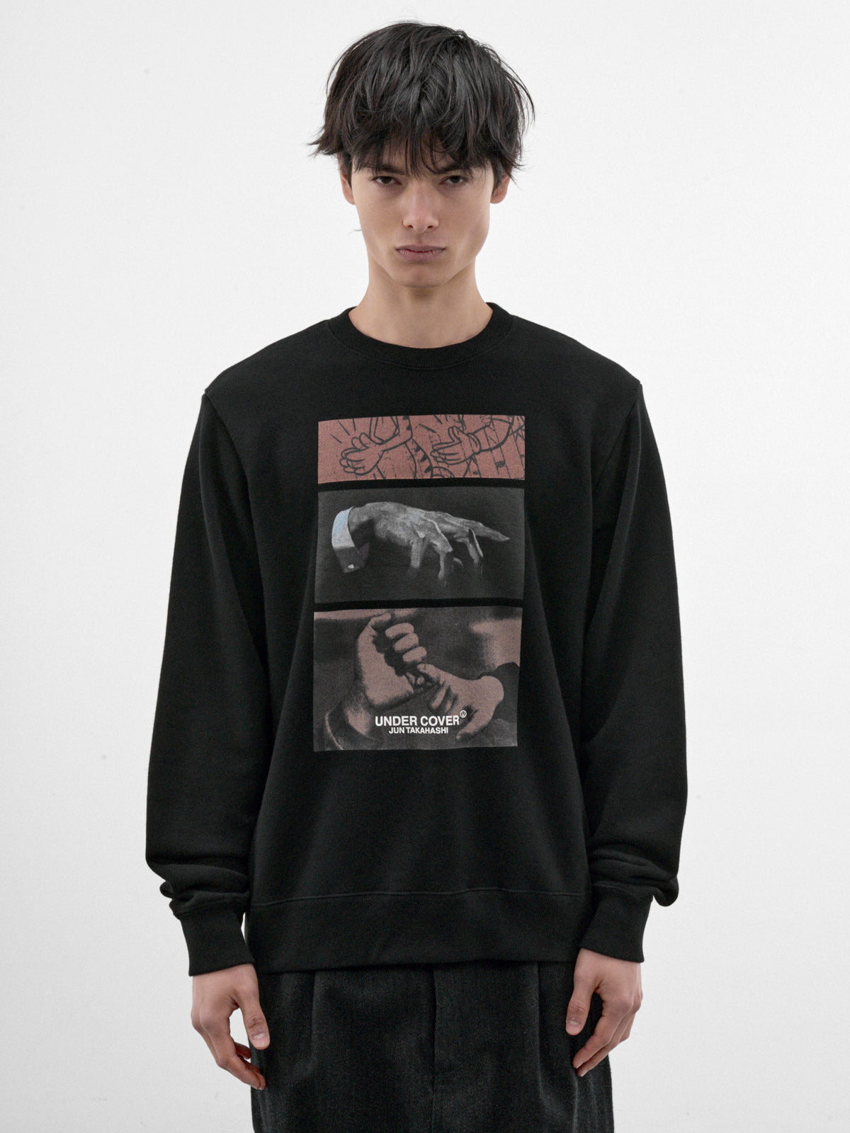 Black Cotton Three Hands Sweatshirt (UC2F4892-1-BLACK)