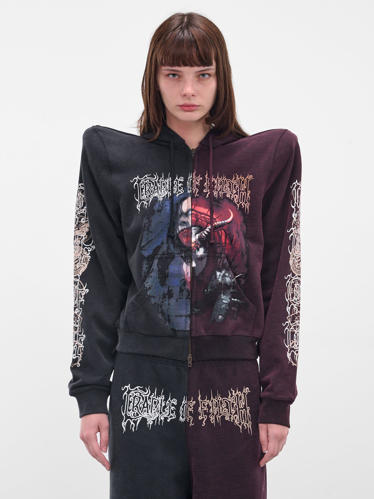 Cut-Up COF Shoulder Pad Hoodie (UCF76ZU930BR-BLACK-RED)