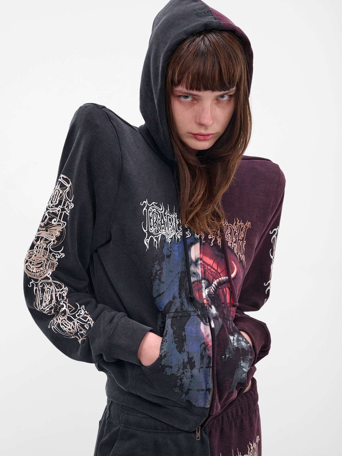 Cut-Up COF Shoulder Pad Hoodie (UCF76ZU930BR-BLACK-RED)