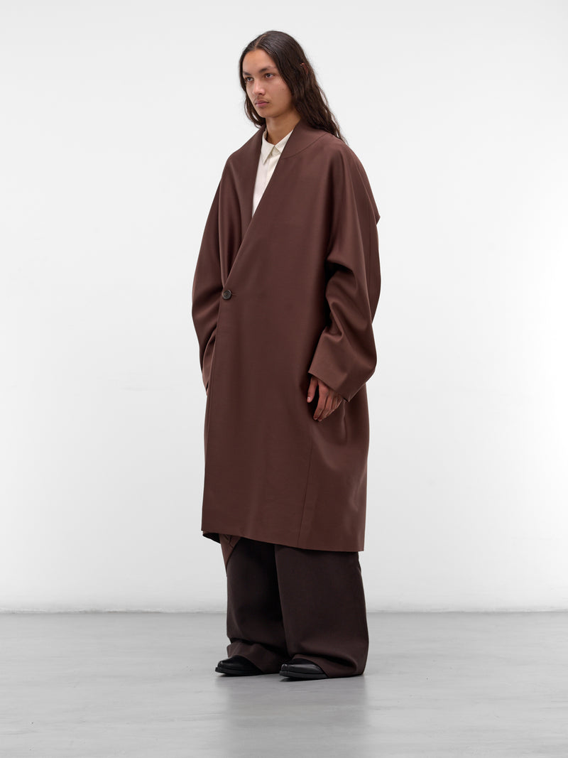Brown Wool Asymmetric Draped Coat (UCO0103-BROWN)