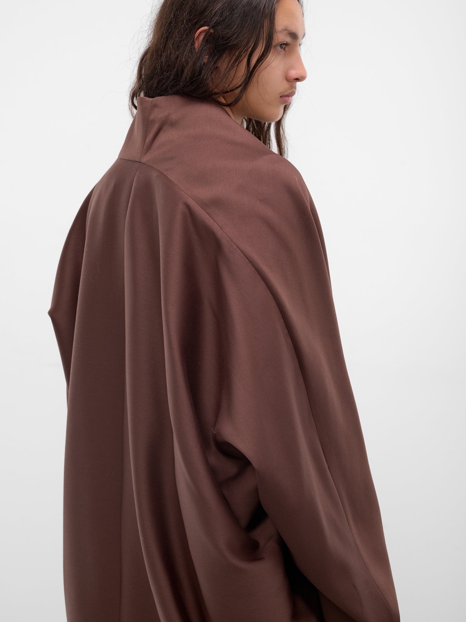 Brown Wool Asymmetric Draped Coat (UCO0103-BROWN)