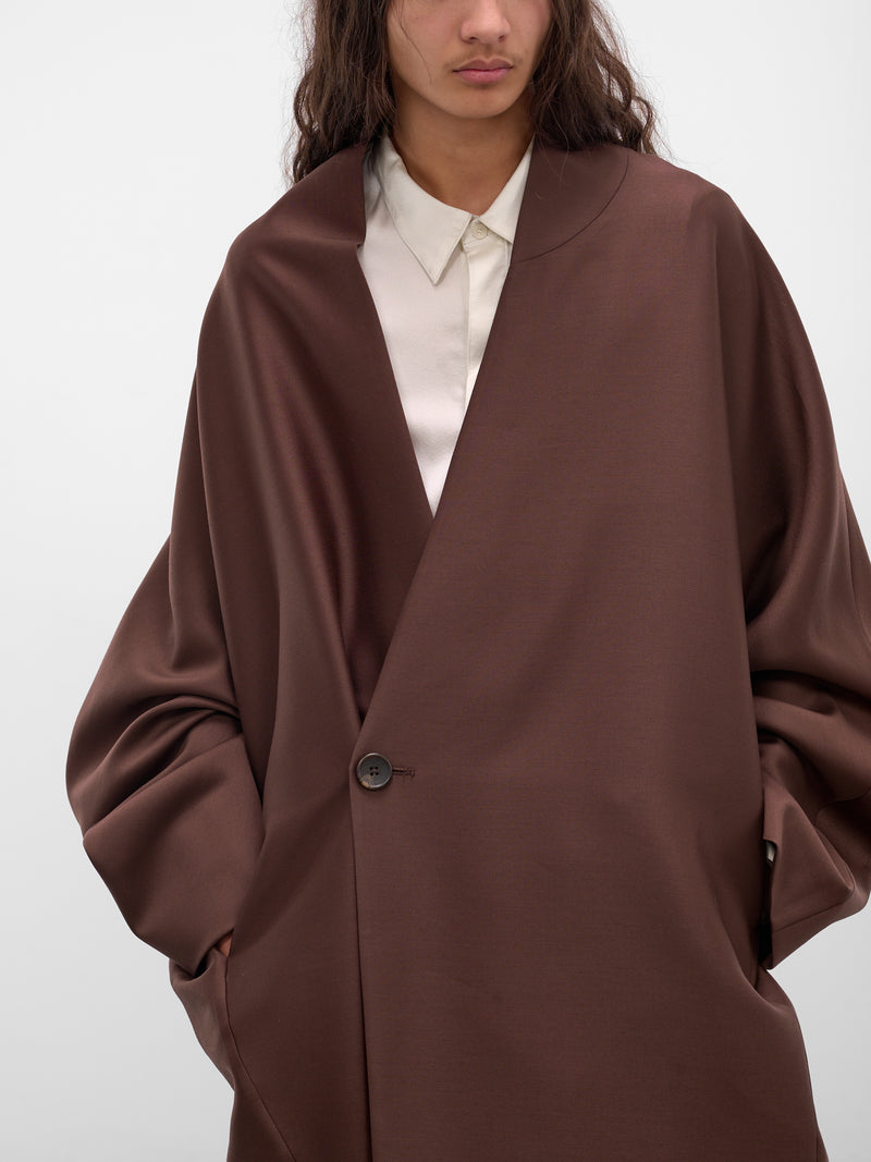 Brown Wool Asymmetric Draped Coat (UCO0103-BROWN)