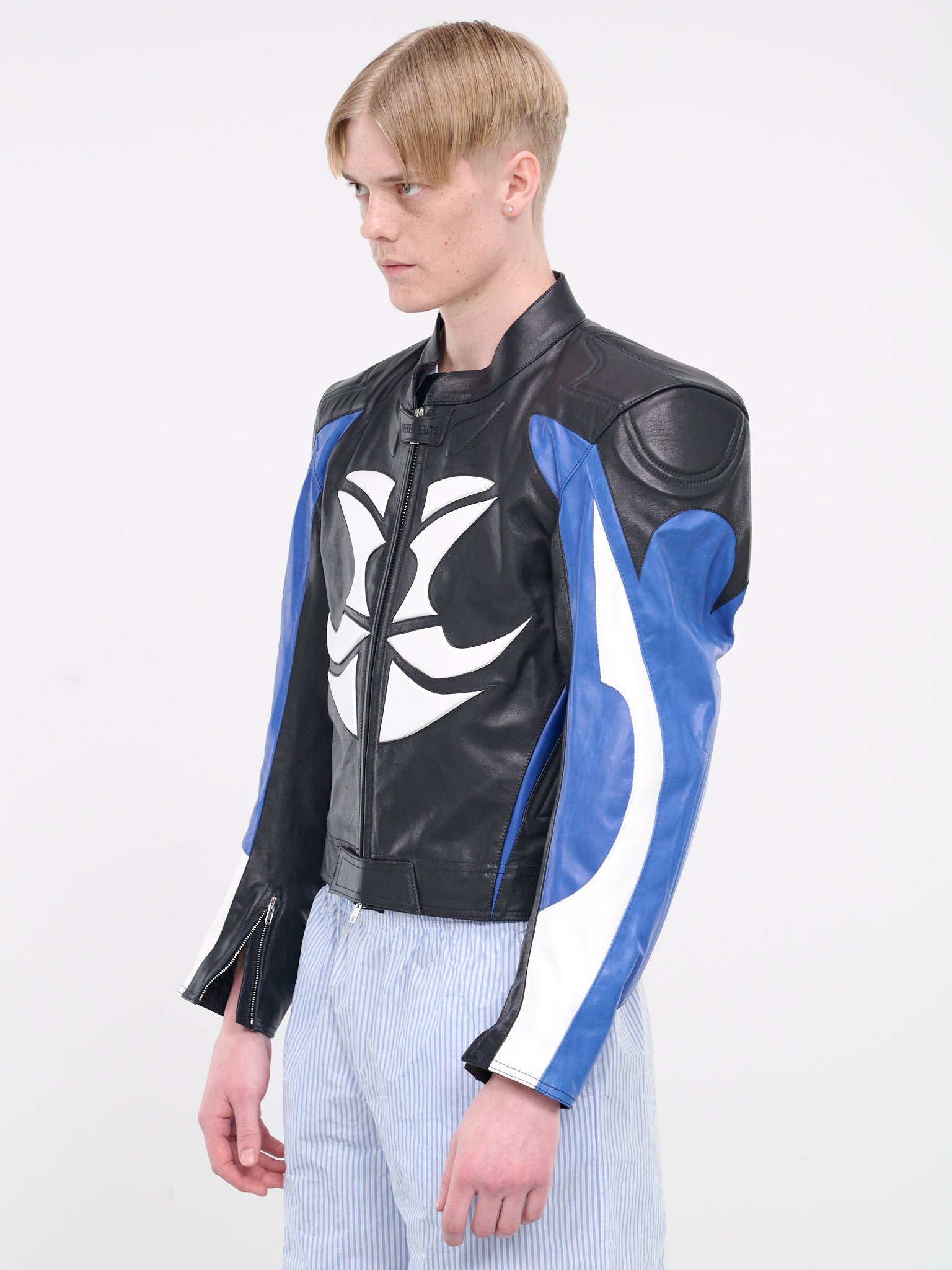 Tribal Leather Racing Jacket (UE64JA315N-BLACK-BLUE-WHITE)