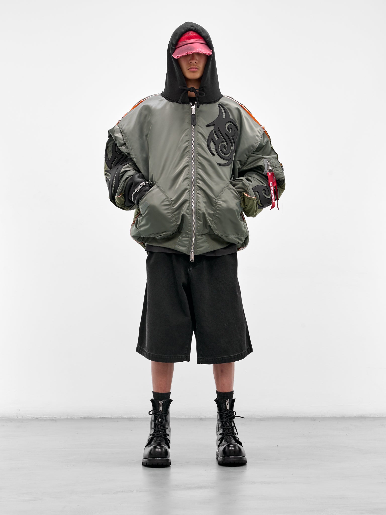 Green Reworked Tribal Bomber Jacket (UH76BO890GG-GREEN-BLACK)