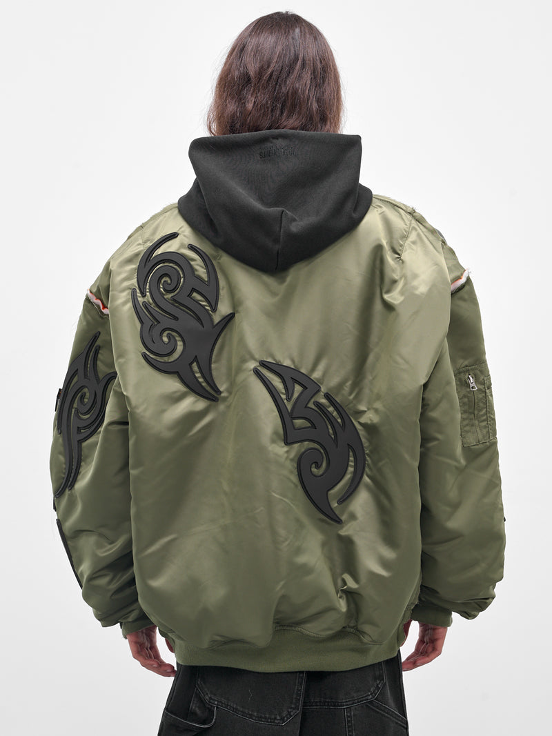 Green Reworked Tribal Bomber Jacket (UH76BO890GG-GREEN-BLACK)