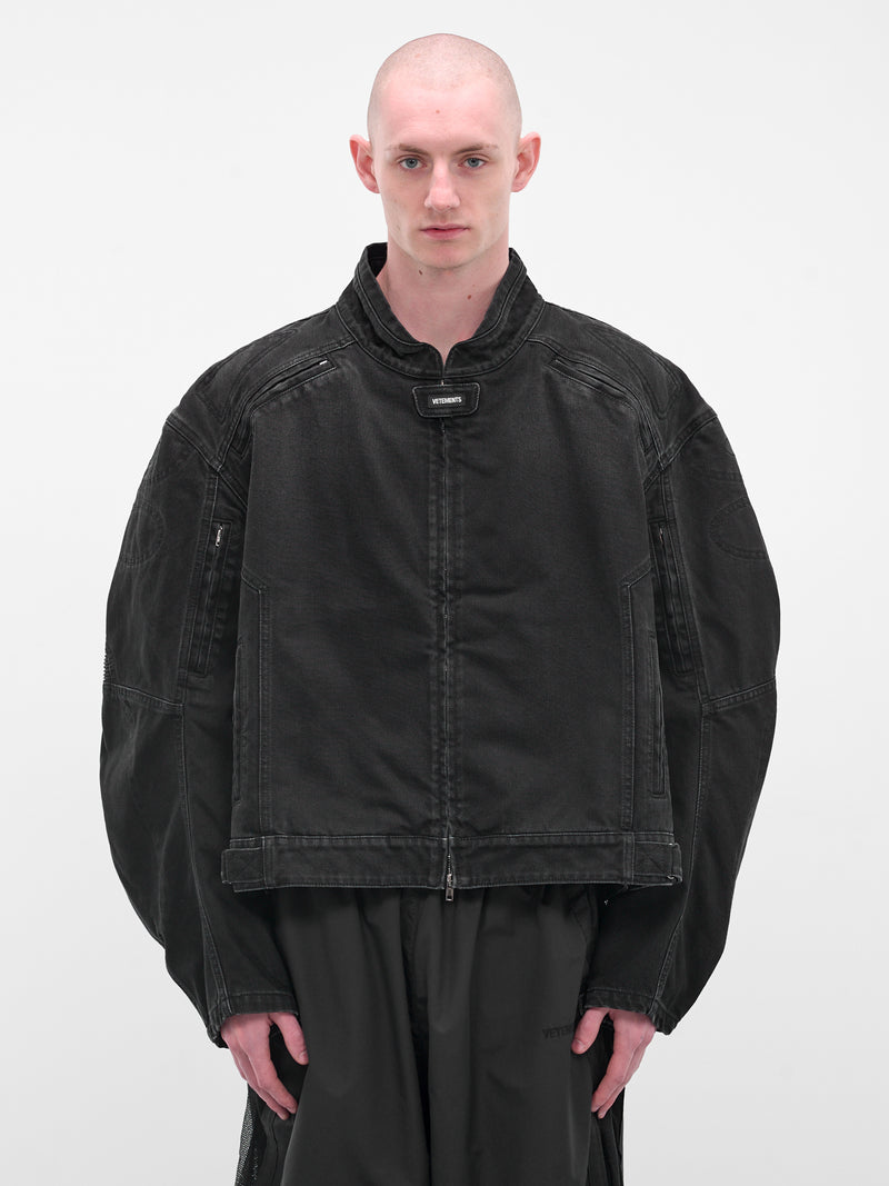 Black Racing Denim Zip Jacket (UH76DJ900B2-VINTAGE-BLACK)