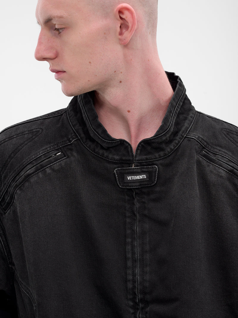 Black Racing Denim Zip Jacket (UH76DJ900B2-VINTAGE-BLACK)