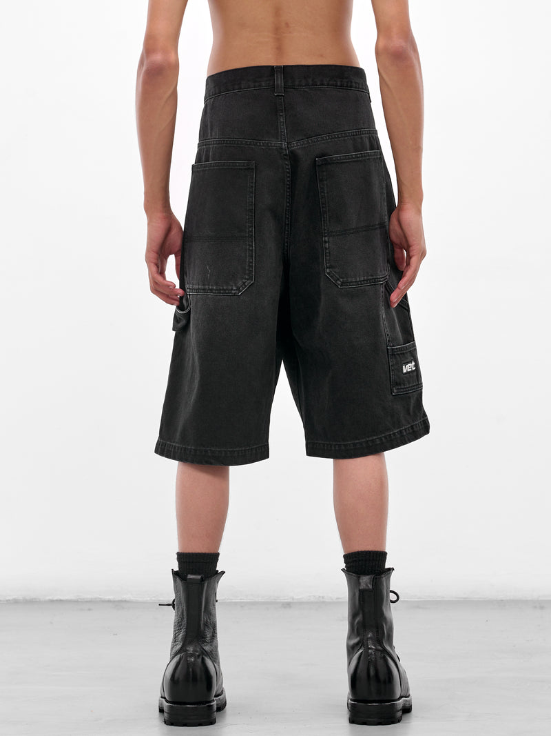 Black Denim Hip Hop Shorts (UH76DP125B2-VINTAGE-BLACK)