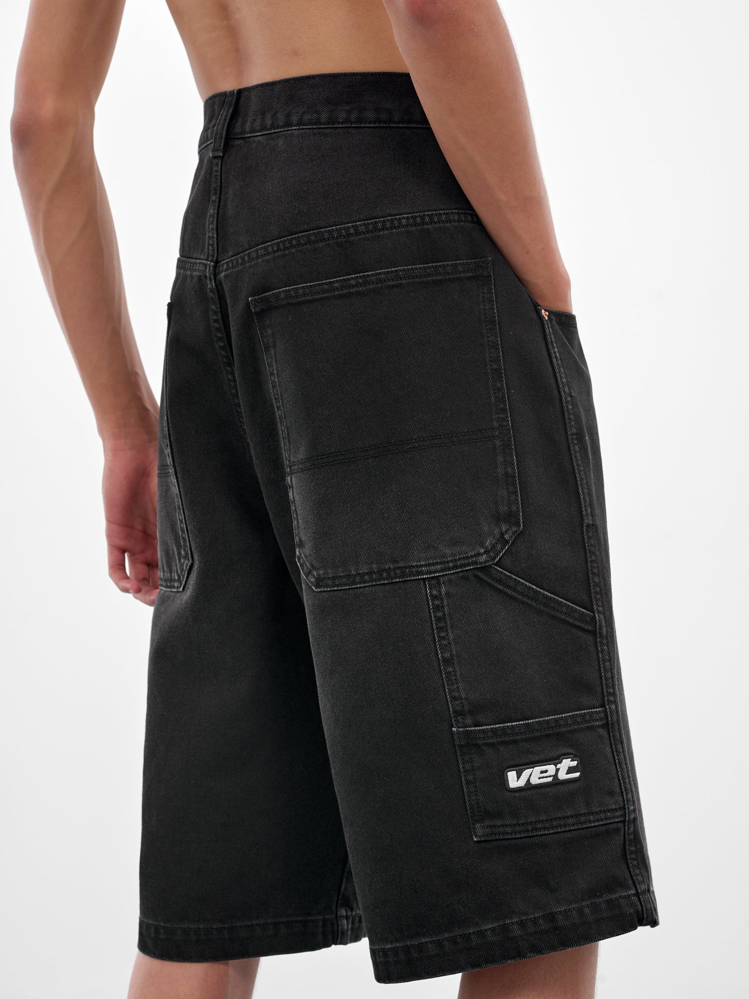 Black Denim Hip Hop Shorts (UH76DP125B2-VINTAGE-BLACK)