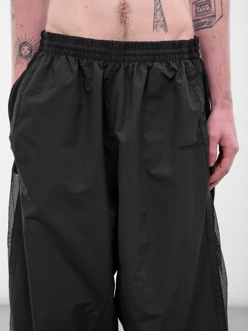Black Nylon Mesh Panel Sweatpants (UH76GP700B-BLACK)