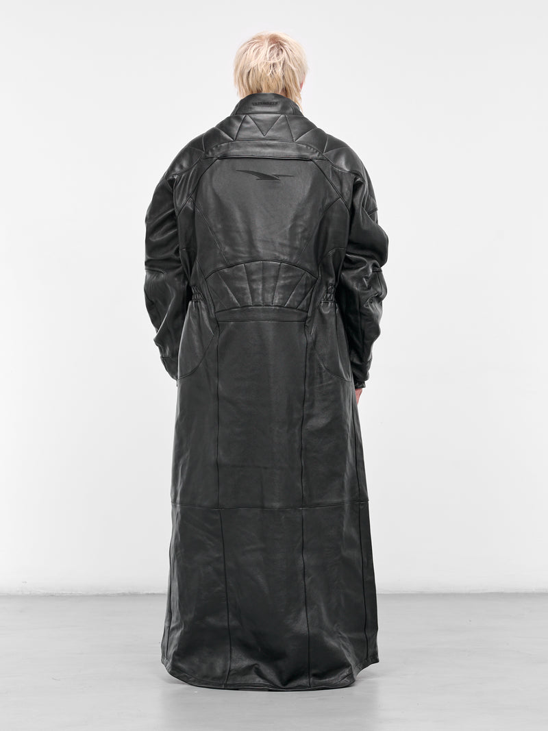 Black Leather Long Moto Coat (UH76LC990B-BLACKOUT)
