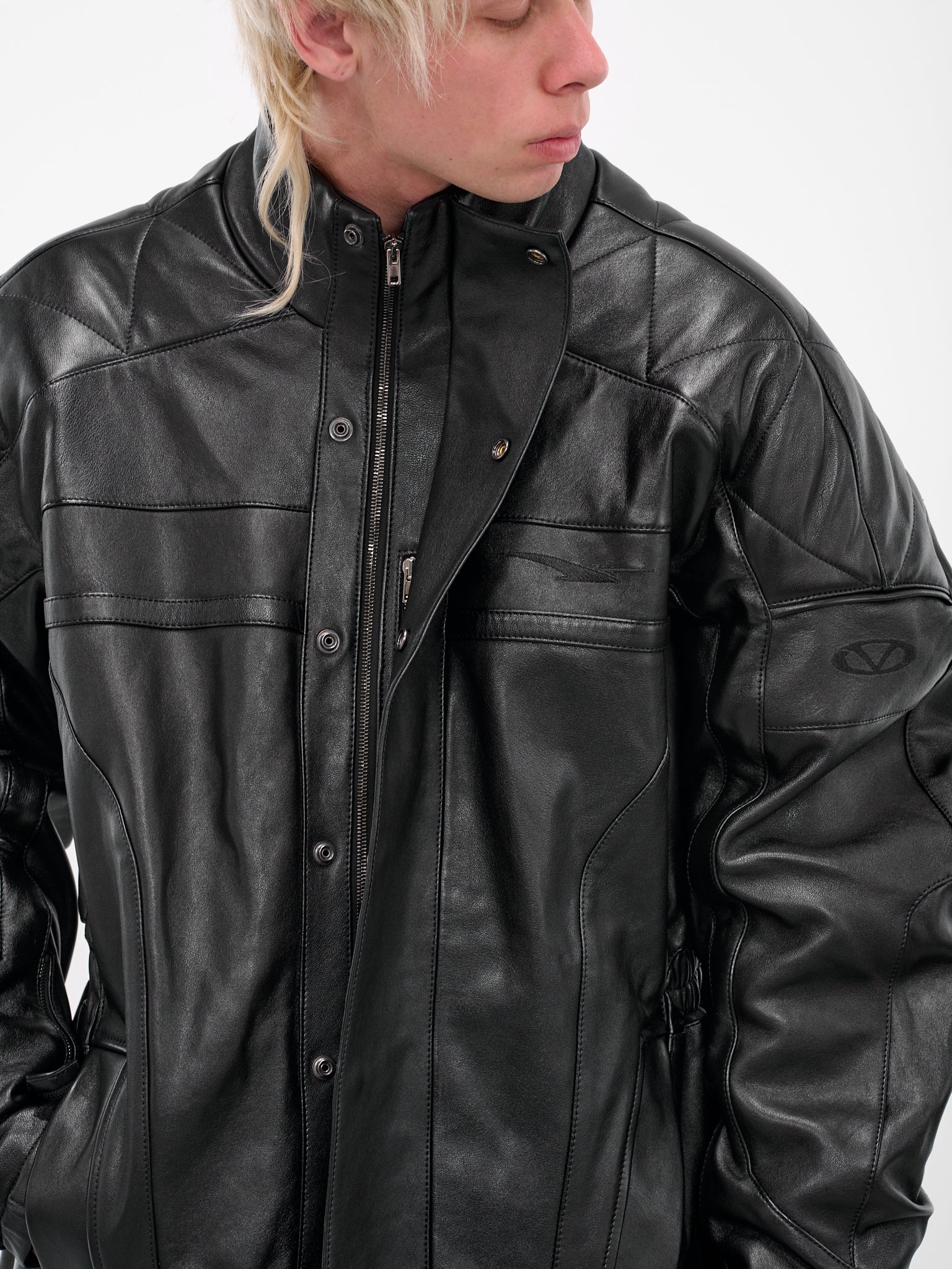Black Leather Long Moto Coat (UH76LC990B-BLACKOUT)