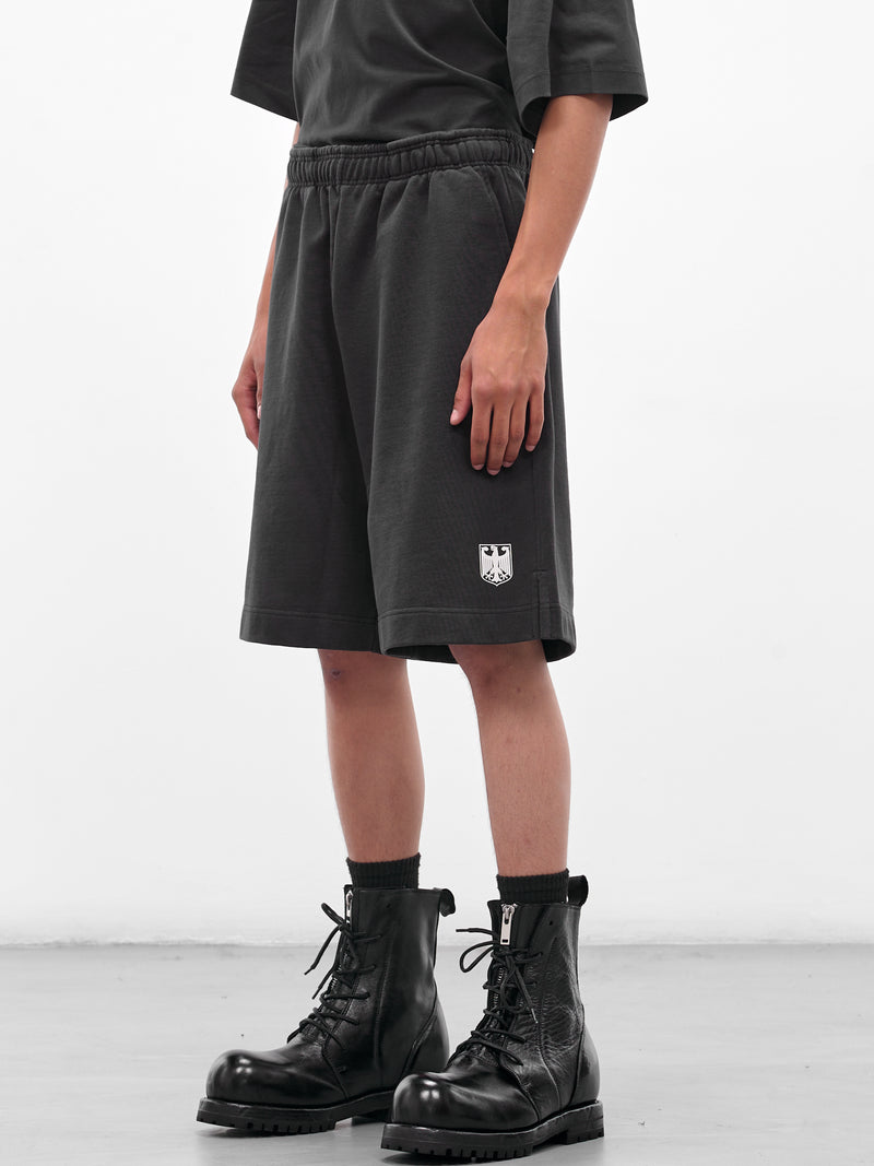 Black 'Polizei' Molton Shorts (UH76SS300B-WASHED-BLACK)