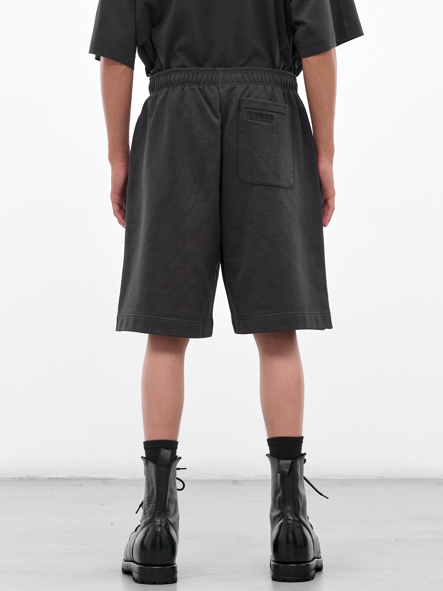 Black 'Polizei' Molton Shorts (UH76SS300B-WASHED-BLACK)