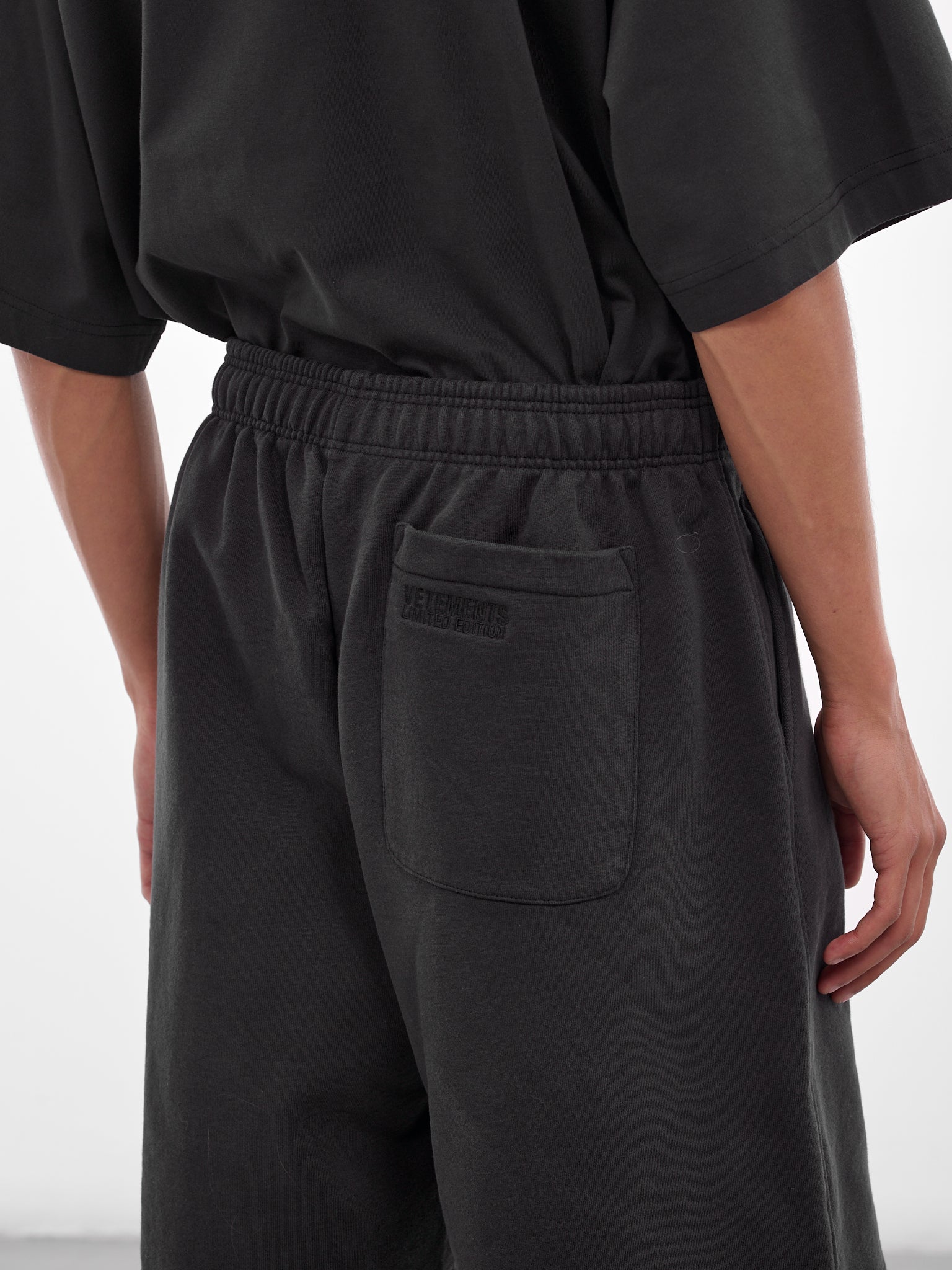 Black 'Polizei' Molton Shorts (UH76SS300B-WASHED-BLACK)