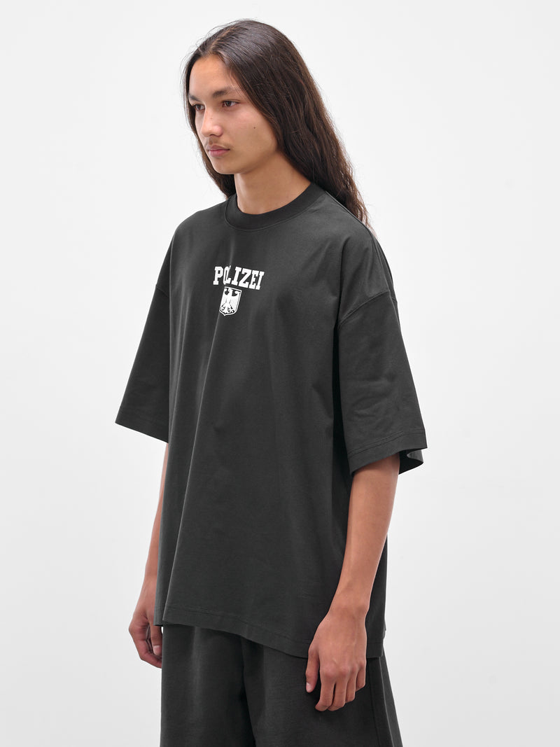 Black 'Polizei' Graphic Oversized Tee (UH76TR300B-WASHED-BLACK)
