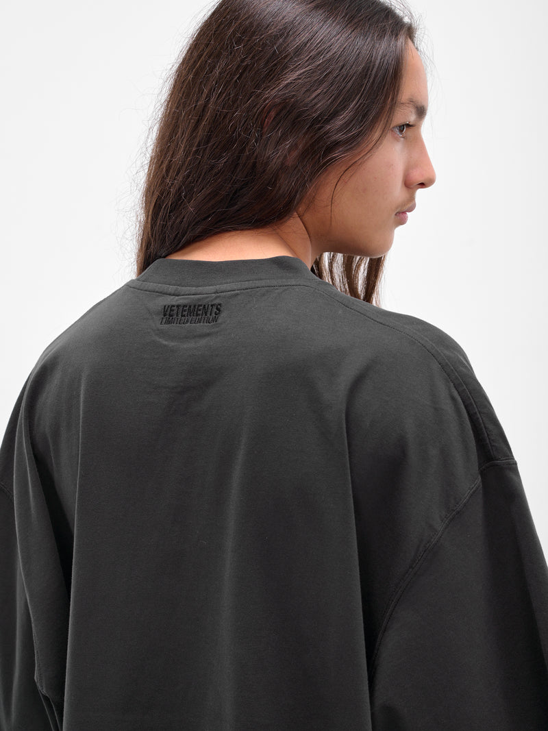 Black 'Polizei' Graphic Oversized Tee (UH76TR300B-WASHED-BLACK)