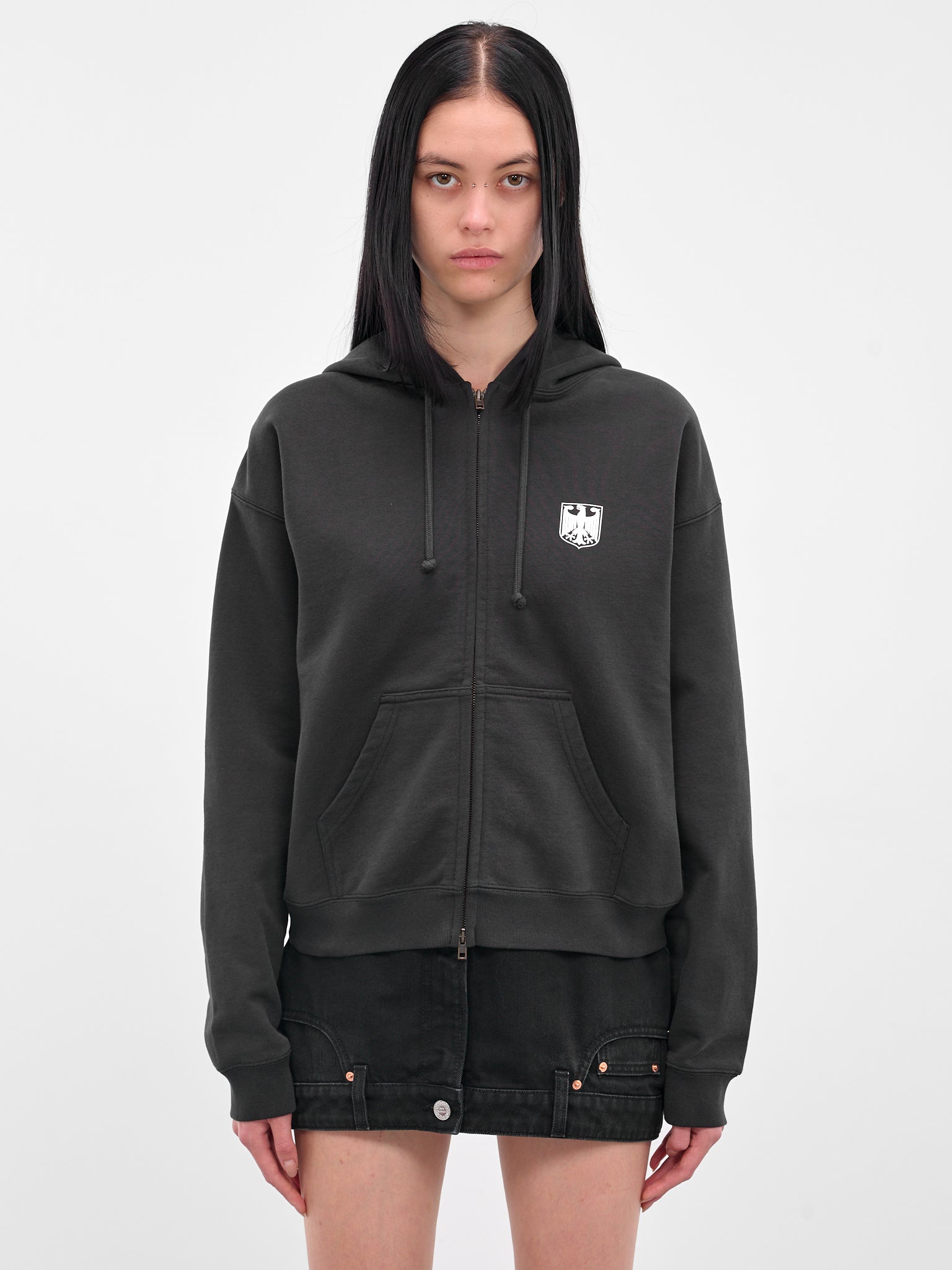 Black Polizei Zip-Up Hoodie (UH76ZU330B-WASHED-BLACK)
