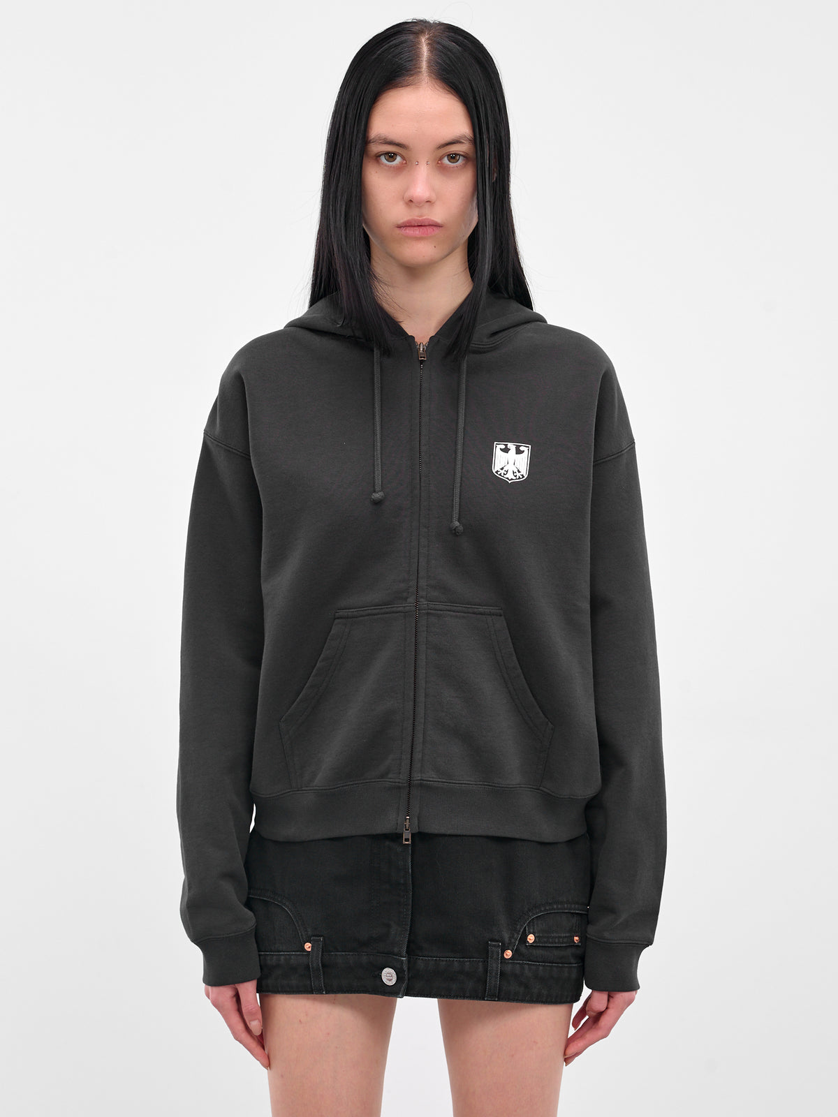 Black Polizei Zip-Up Hoodie (UH76ZU330B-WASHED-BLACK)