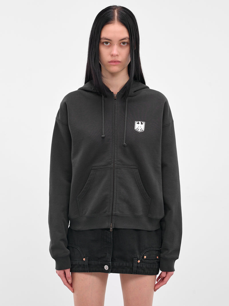 Black Polizei Zip-Up Hoodie (UH76ZU330B-WASHED-BLACK)