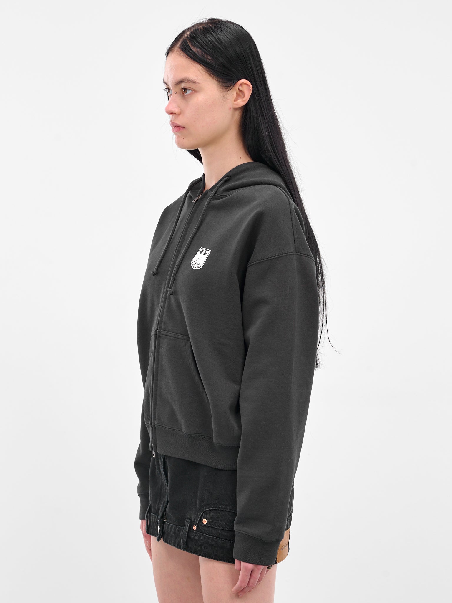 Black Polizei Zip-Up Hoodie (UH76ZU330B-WASHED-BLACK)